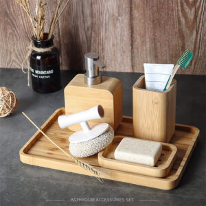 Natural Bamboo Bathroom Set – 4 Pcs