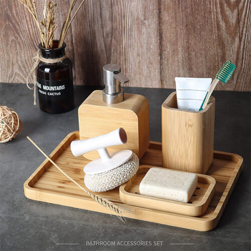 Natural Bamboo Bathroom Set – 4 Pcs