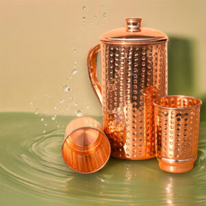 Hammered Copper Jug & Glass Set